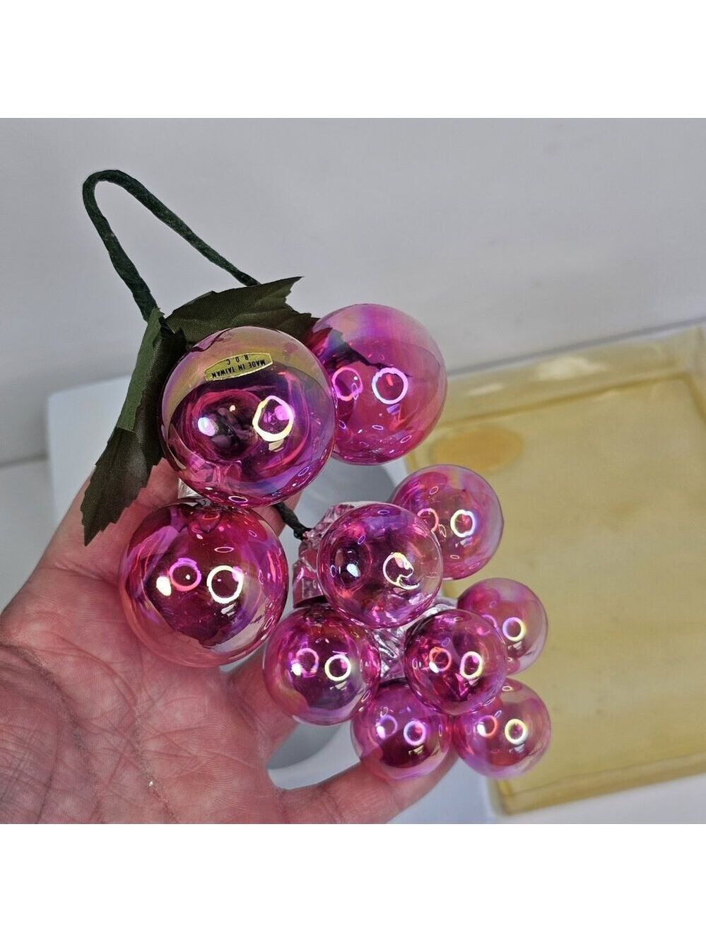 Silvestri Vintage Christmas Ornament Grape Cluster Glass Iridescent Pink Red
